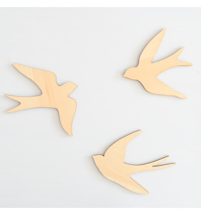 Set of 3 Magnetic Wooden Swallows - wall decoration - Ferflex