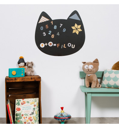 Magnetic slate wall chart in the shape of a cat's head